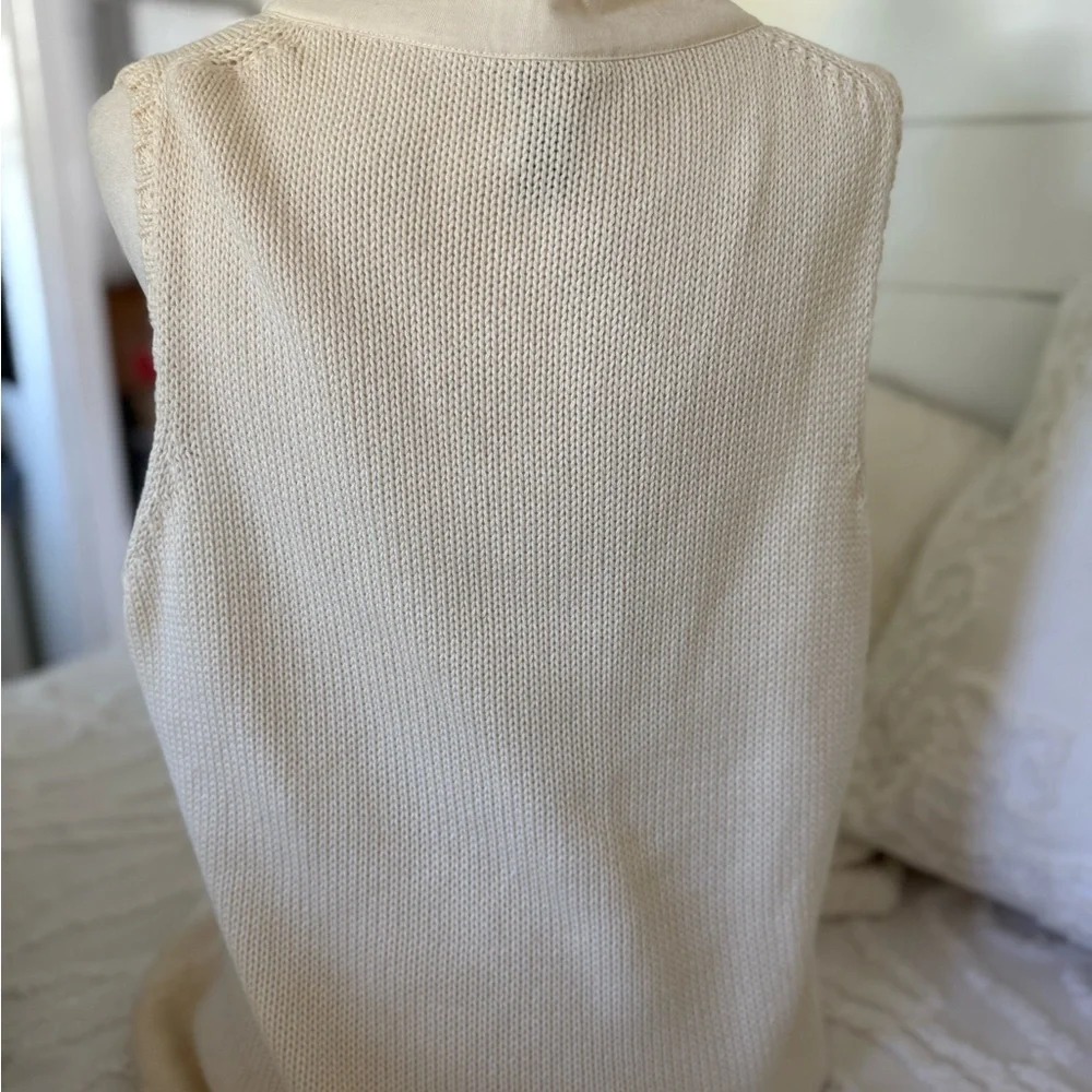 Eileen Fisher Cream Knit Sleeveless Zip-Up Vest